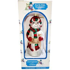 Vintage Blown Mercury Glass Snowman Christmas Ornament 5.5" Gone Sleddin